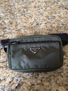 Prada Olive Nylon Belt Bag with Black Strap